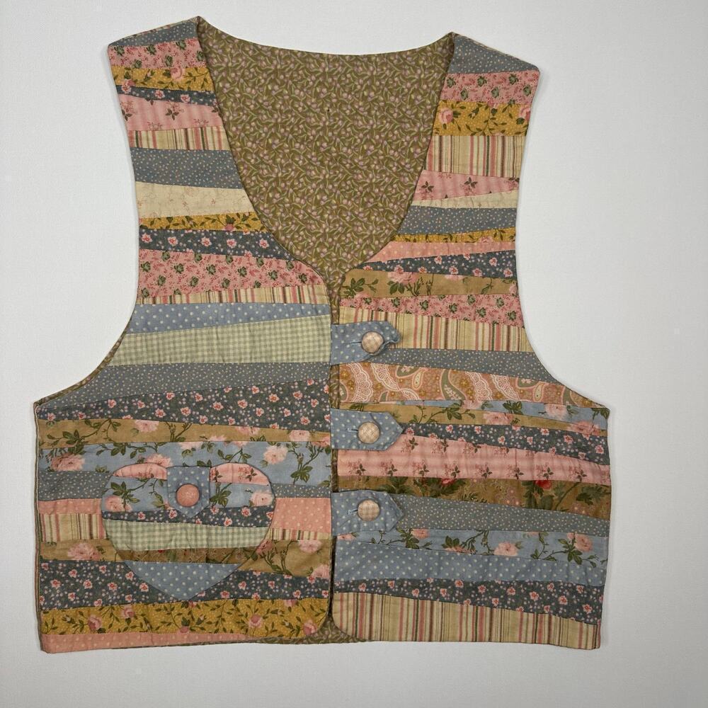 Vintage 1980’s Handmade Patchwork Floral Quilted Vest.